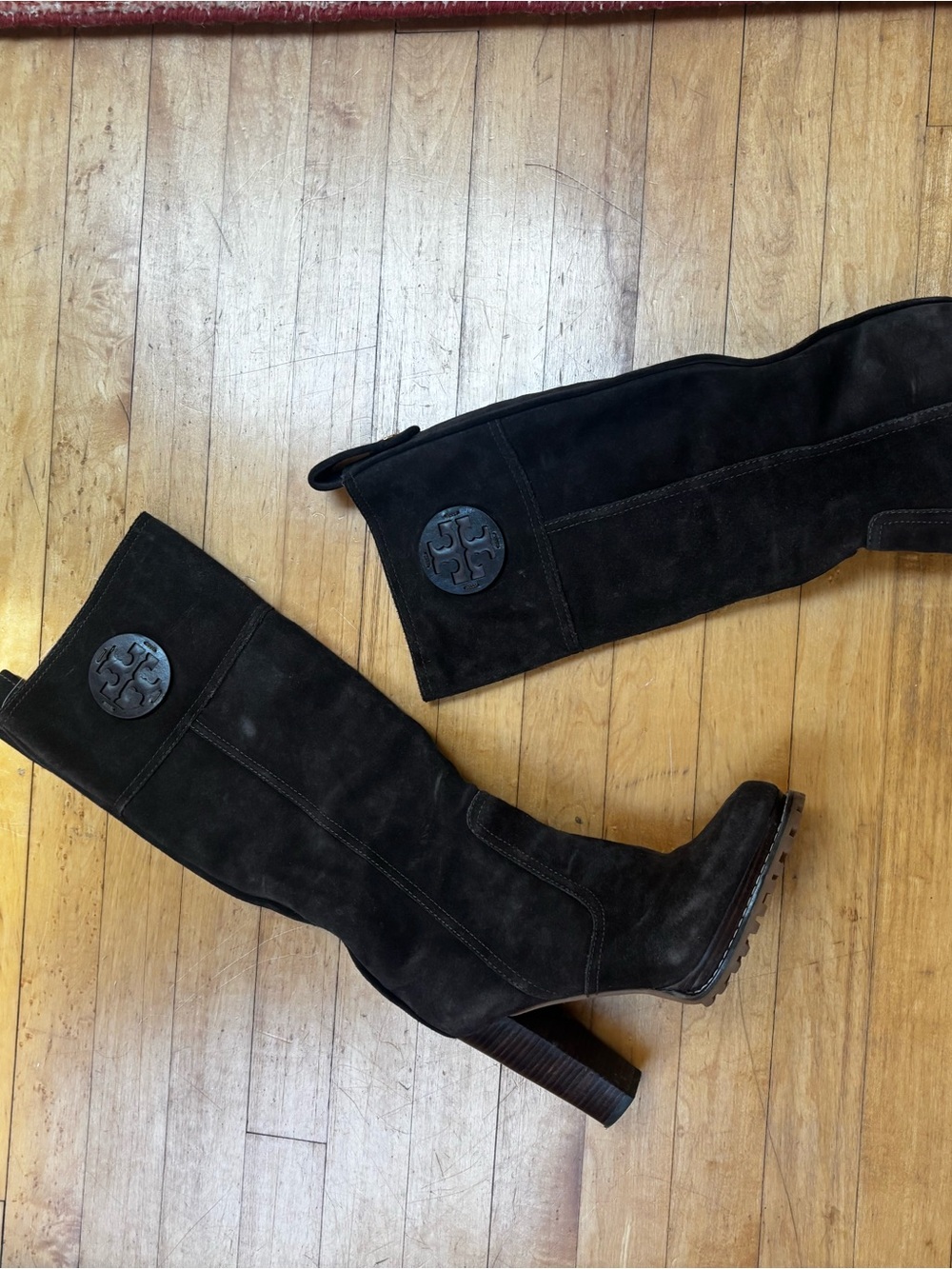 Tory Burch Brown Suede Knee-High Block Heel Boots - Picture 2 of 4